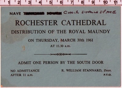 1961 Maundy Service entry ticket.
