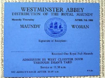 1966 Maundy Service entry ticket.