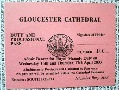 2003 Maundy Service entry ticket.