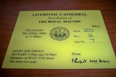 2004 Maundy Service entry ticket.